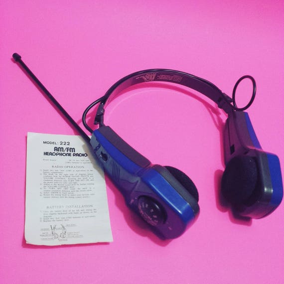 Vintage radio headphones portable AM/FM stereo player audio