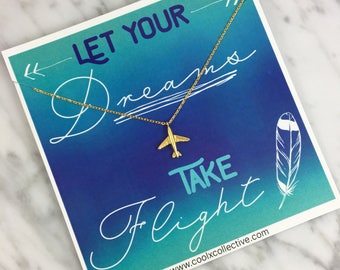 Airplane necklace, grad gift, graduation gift, travel, wanderlust, dreams, enjoy the journey, promotion, new job, grad school, success