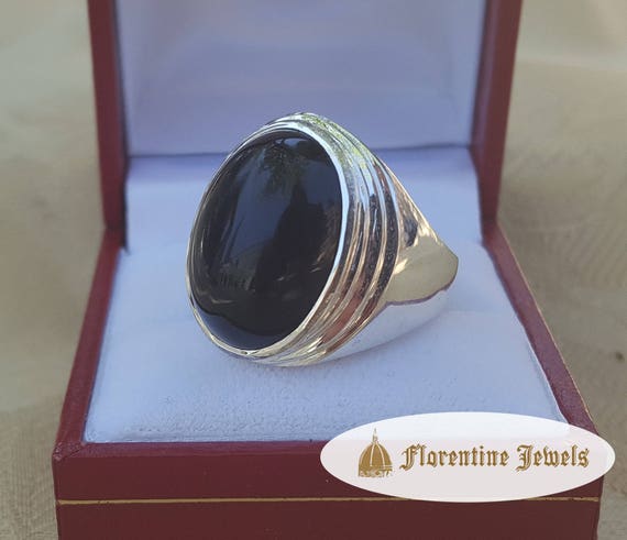 Black Onyx Men's Modern Ring in Sterling Silver