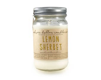 Lemon Sherbet 16oz Scented Candle - Strong Scent, soy candle, candles, Mason Jar Candles, boyfriend gift, gift for her, mom, gift for mom