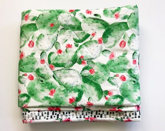Prickly Pear Quilt, Cactus Baby Quilt, Modern Wholecloth Quilt, Baby Quilt For Sale, Floral Baby Quilt, Cactus Crib Bedding, Cactus Nursery