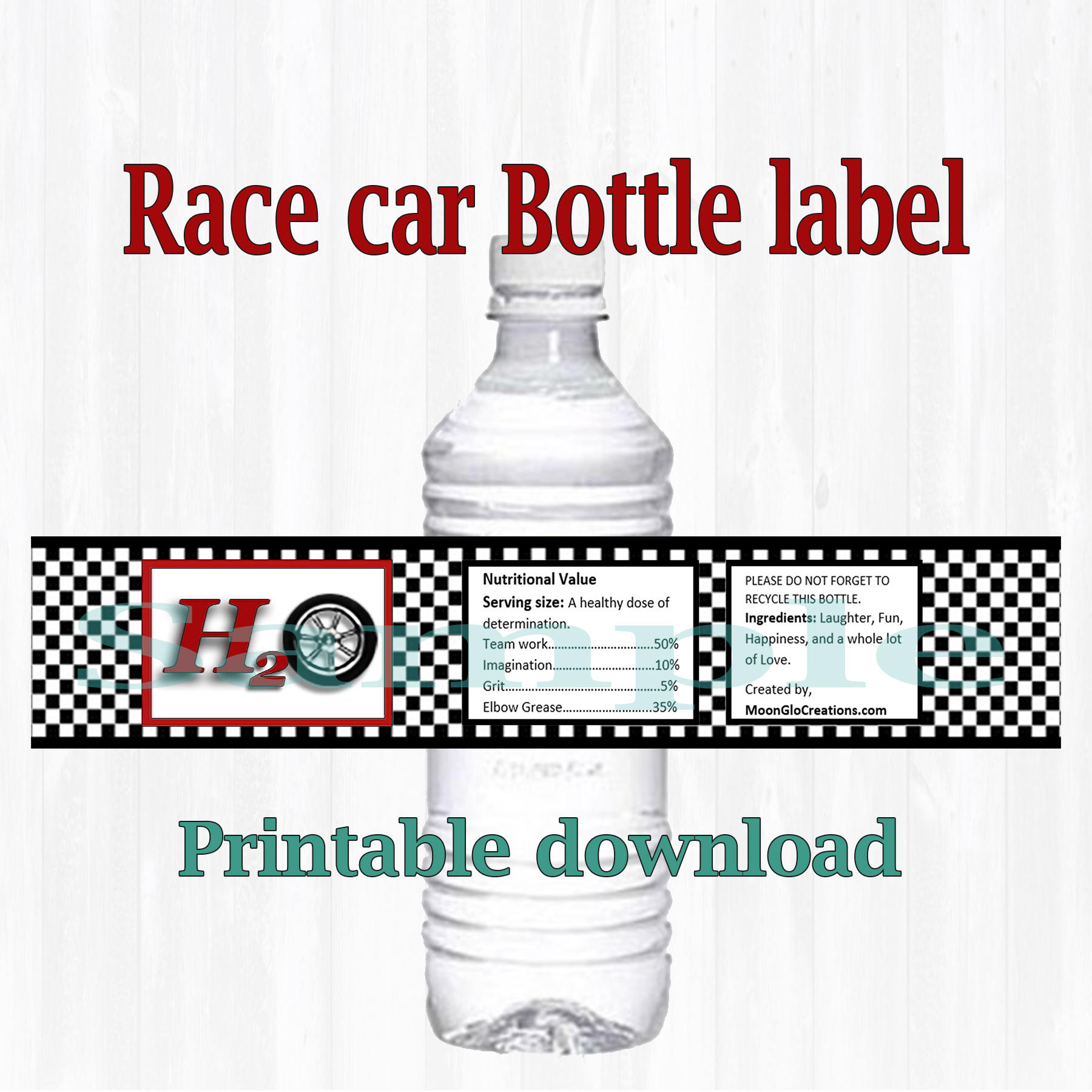 Race car theme Water bottle labels. Birthday party Printable