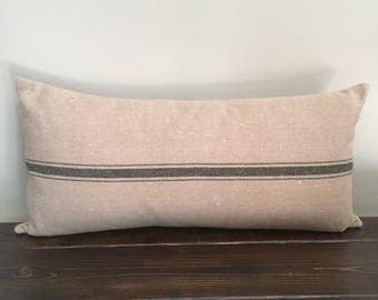 Black Stripe Grain Sack Pillow, Long Lumbar Pillow Cover, Throw Pillow Cover, Farmhouse Pillows, Decorative Pillows, Pillow Cover, 12x22