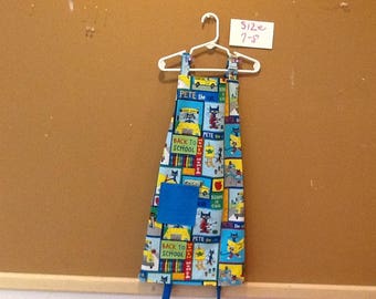 Child's apron, Pete the cat, back to school, school bus, Pete, Apple, colors, school is cool, arts, paint apron, reversible, unisex, pocket