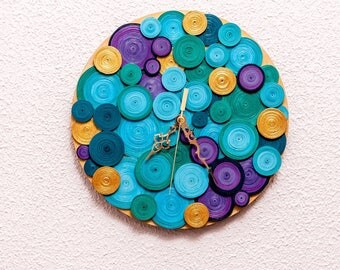 Handmade wall clock, 1st anniversary gift, home decoration, personalized, quilling art, unique wall clock, peacock wall decoration