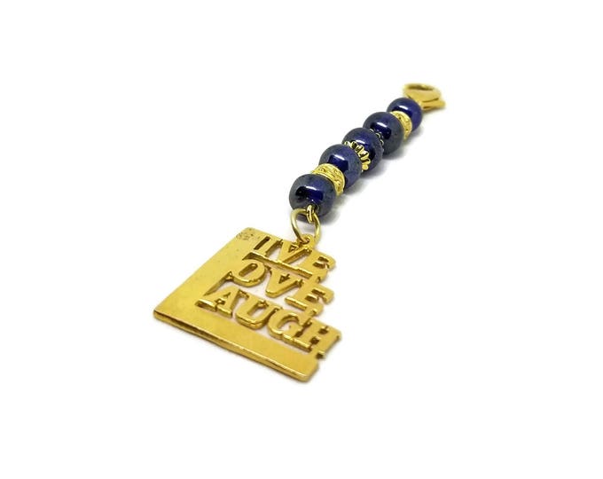 Live Love Laugh Purse Charm, Blue and Gold Zipper Pull, Gifts Under 5, Stocking Stuffer, Unique Birthday Gift, Gift for Her