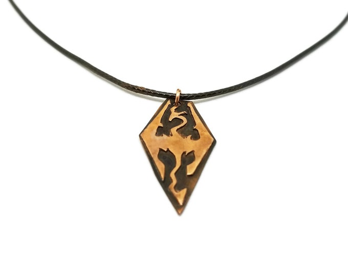 Copper Dragon Pendant, Skyrim Inspired Necklace, Elder Scrolls Jewelry, Fantasy Jewelry for Him, Unique Birthday Gift, Unisex Necklace