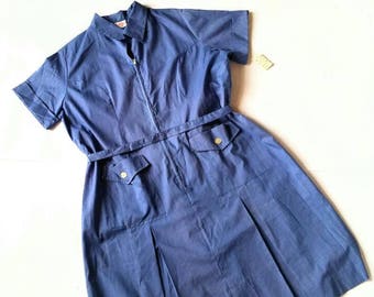 Vintage Deadstock Cornflower Blue Dress - Dee Dee Decatur 24 plus size rosie the riveter working woman uniform pockets slate dh holmes nos