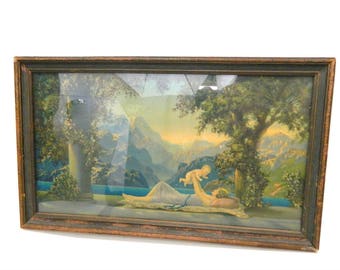 Vintage 1925 Atkinson Fox Urgelles Framed Print...Mother and Child...Mountain Landscape...Wood Frame...Early 20th Century