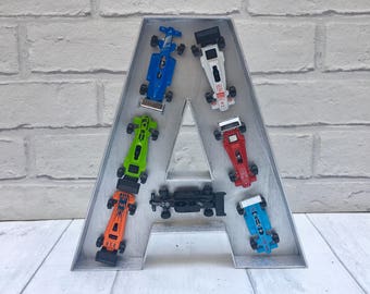 Toy car decor, Boys room decor, Birthday gift for him, Large wooden letter, Car decor, Boys name sign, Father's Day gift, Godson gift