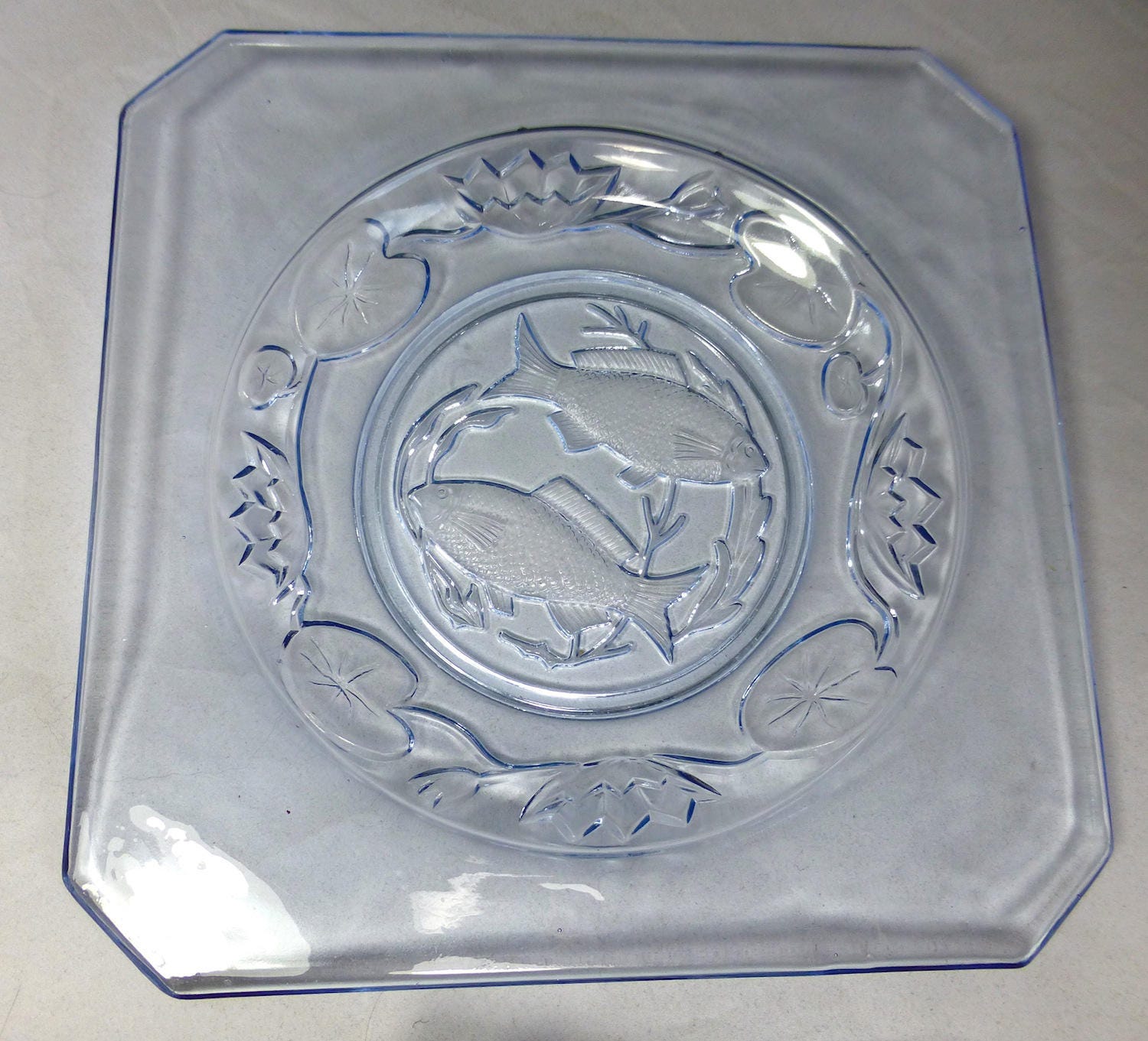 Download Bagley & Co Art Deco Cobalt Blue Depression Glass Fish Plate