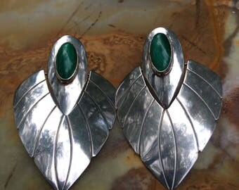 Moving Vintage Native Deco Sterling Earrings with Malachite