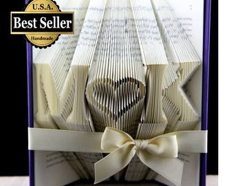 First Anniversary Gift, Anniversary Gift For Him, Paper Anniversary, Monogram Initials, Anniversary Gift For him, Folded Book Art Sculpture