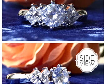 1.25 ctw Art Deco Engagement Ring, Man Made Diamond Simulant- Sterling Silver - Wedding Ring - Promise Ring