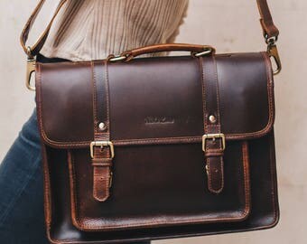 Leather Satchel messenger bag laptop briefcase iPad Messenger for men and women - Classic by Niche Lane