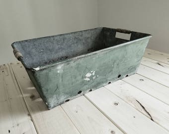 Vintage Zinc Garden Bin WIth Wooden Handles - English Tray