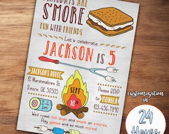 S'more Birthday Invitation, Smore Birthday Invitation, Camping Birthday Invitation, S'mores, Smore Invitation, Boy Birthday, Camping Bonfire