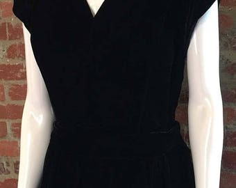 GOODBYE SUMMER SALE Vintage 40's Black Silk Velvet Dress with Peplum