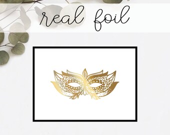 Masquerade Mask Print // Real Gold Foil // Minimal // Gold Foil Print // Decor // Modern Office Print // Typography // Fashion Print