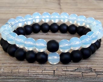Couple relationship bracelets moonstone shungite couple matching bracelets anniversary gift him her long distance bracelets set couple gift