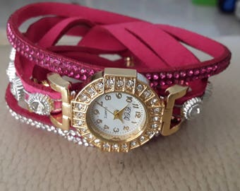 Rhinestones and pink bracelet watch