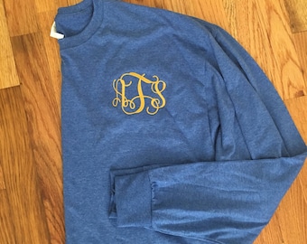 Long sleeve monogrammed shirt, personalized gift, sorority, greek, embroidered monogram