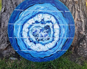Geode decor, Agate slice art, Crystal decor, Agate decor, Textured painting, Abstract wall art, Gem decor, Round art, Modern painting