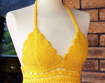 Handmade yellow crochet crop top