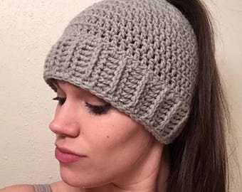 Ponytail hat Bun hat Handknitted hat Textured hat