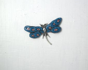 Dragonfly connector 3 polymer clay and silver plated Dragonfly PENDANT