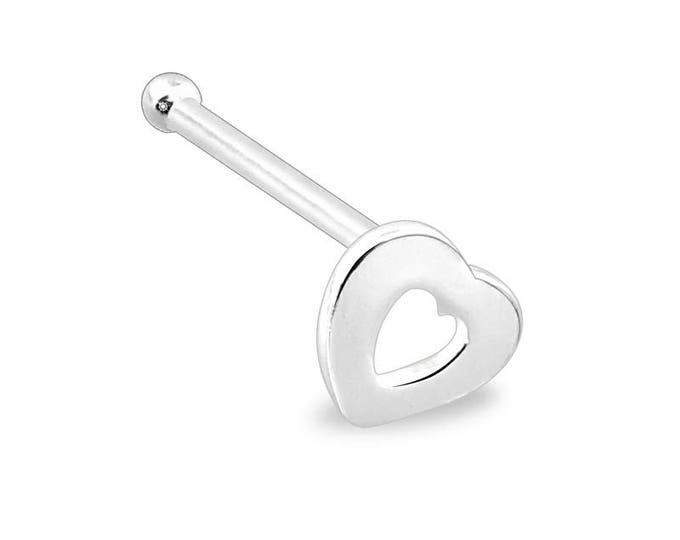 Sterling Silver Hollow Heart Top Nose Bone - Ball End