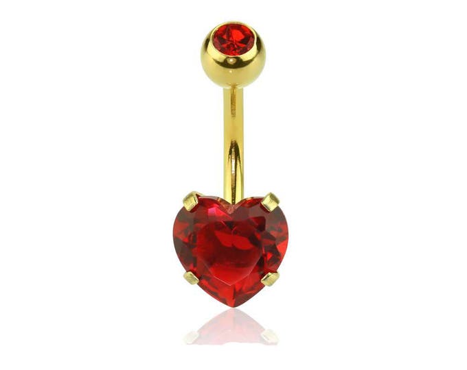 Gold Plated Prong Set Heart CZ 316L Surgical Steel Navel(Belly) Ring