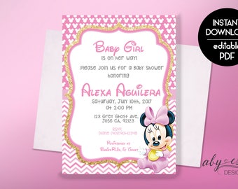 Baby Minnie Baby Shower Invitation, Minnie Mouse Invite, Invitations, Disney Invitation, DIgital Invitation, Instant Download
