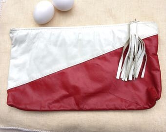 Vintage 90s Red & White Color Block Leather Clutch