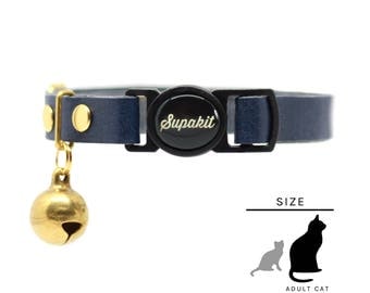 Cat Collar - Leather Cat Collar - Cat Collar Breakaway - Cute Cat Collar - "Midnight" // PRIMARY collection