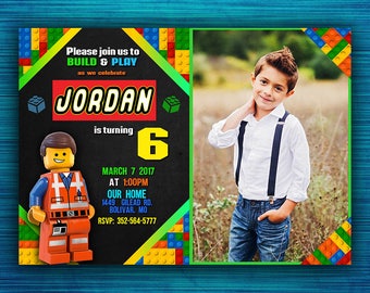 Lego Birthday Invitation-Lego Movie Invitation- Lego invitation-Lego Party- Boy invitation-Digital file