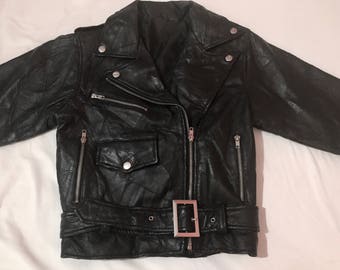 On SALE! RARE Vintage 1980's CHIA femme black leather moto jacket punk mod cropped belted tiny fit greaser biker motorcycle coat xs