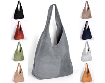 Leather shopper handbag bag by ImiLoa grey, brown, red, beige, black, darkblue, suede-leather handbags shoulder bags