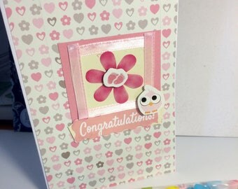 Pretty Pink Feet Handmade Card. Ideal for Newborn baby, original design.