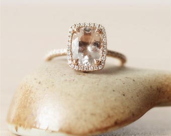 7*9mm Morganite Ring*14k Rose Gold Ring*Diamond Wedding Ring*Oval Cut Morganite Wedding &Engagement Ring*Promise Ring*Anniversary Ring