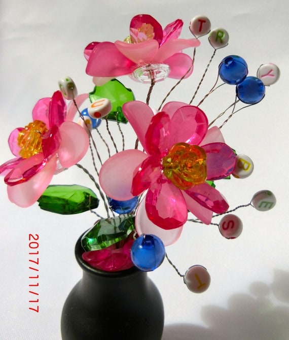 Set of 2 flower vase set. Beaded flower vase.