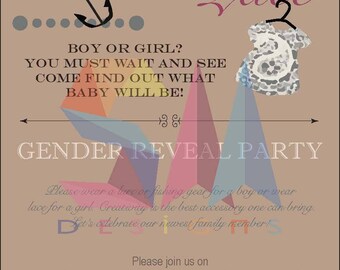Lures or Lace Gender Reveal Party Invitation