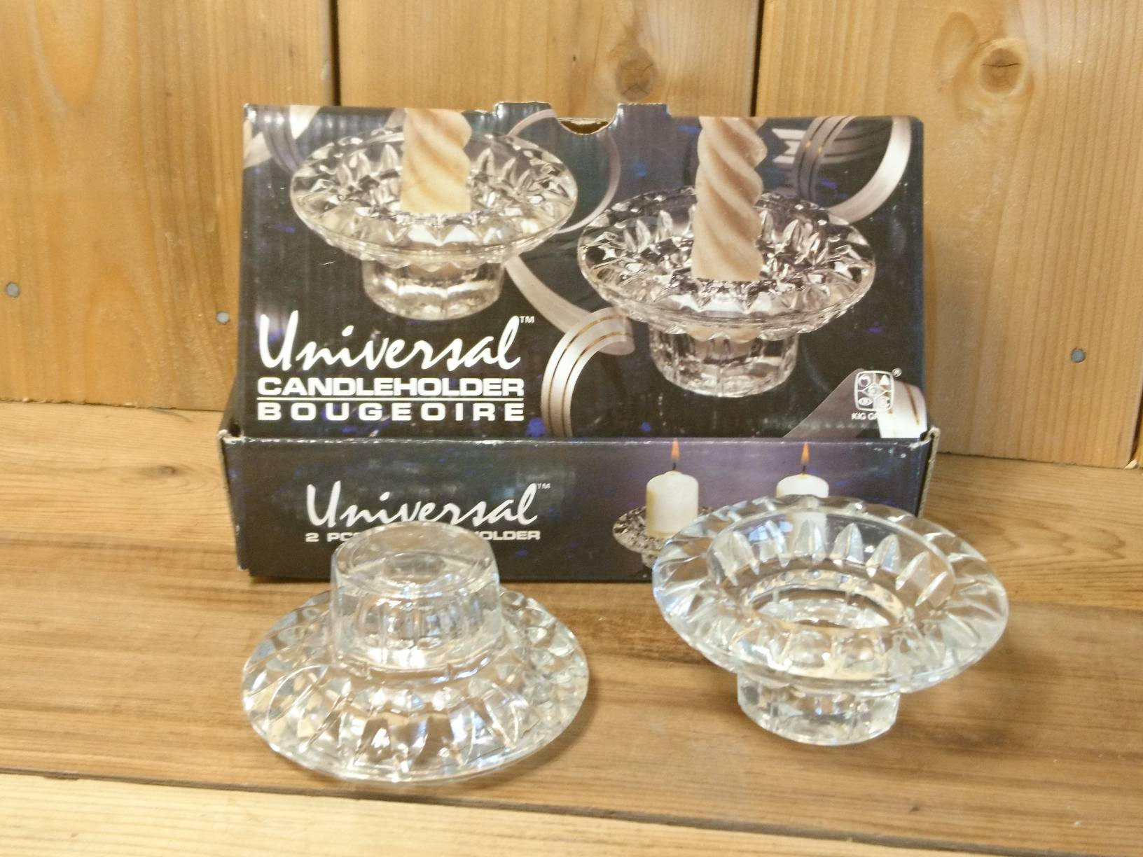 2 Glass Candle Holders Vintage Set In Original Box Universal ... 2 Glass Candle Holders Vintage Set In Original Box Universal ...