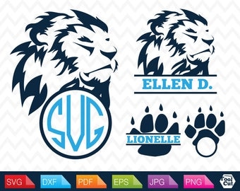Wild Lion Monogram Svg Lion Svg Animal Monogram Frame Svg Split Monogram Svg Cut Files Lion Foiling Svg Cricut Frames Dxf Lion Silhouette
