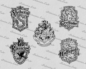 Digital SVG PNG harry potter inspired, gryffindor, ravenclaw, hufflepuff, slytherin, clipart, vector, silhouette, instant download