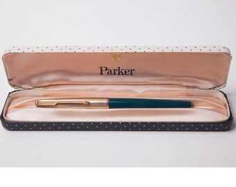 Parker 61 fountain pen gold plated cap aqua green barrel aerometric