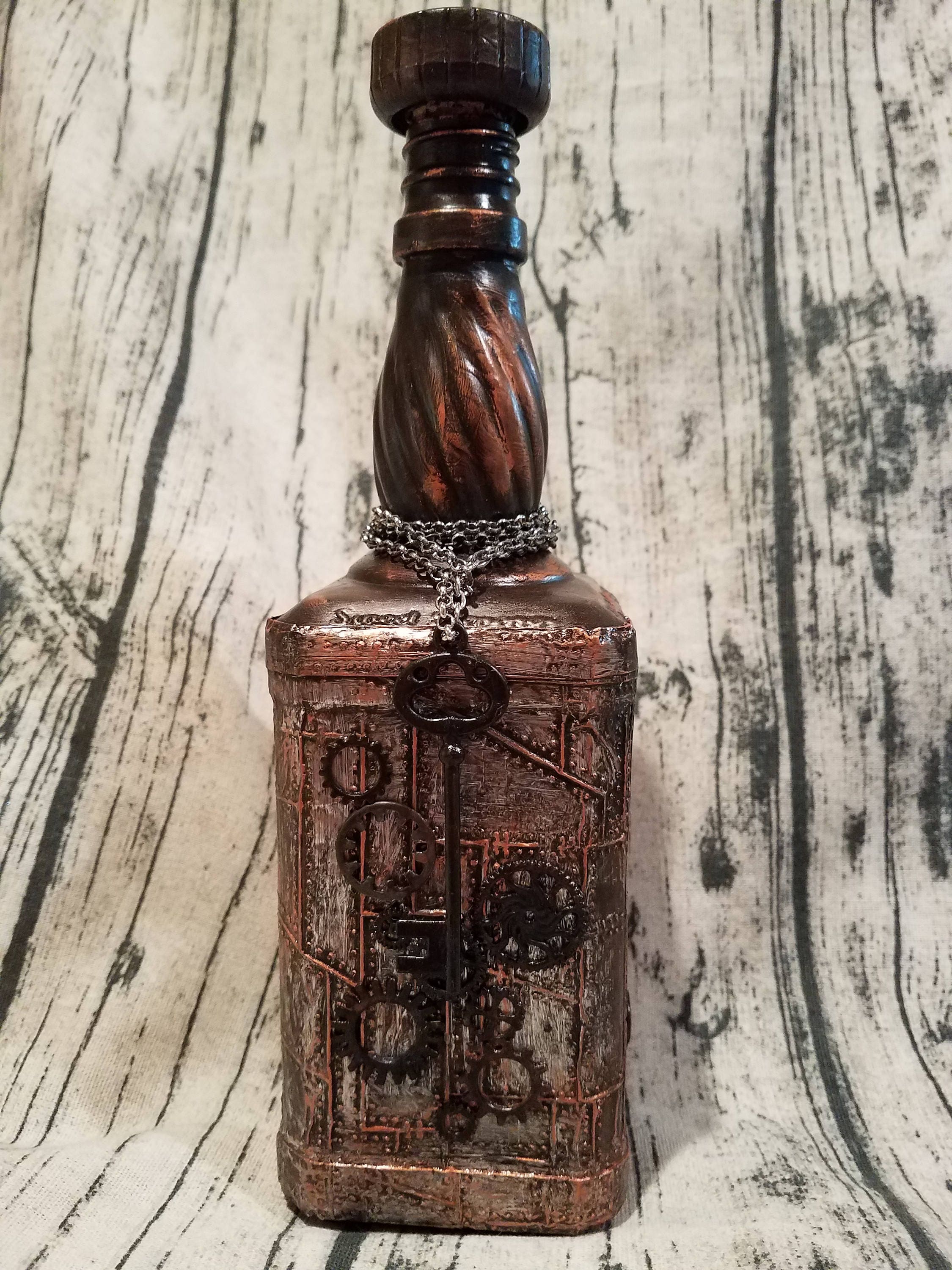Decorated liquor bottle decorated bottle steampunk decor