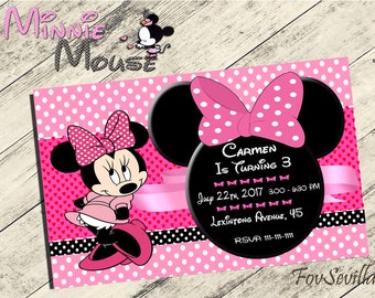 minnie mouse invitation,minnie mouse birthday invitation,minnie mouse invitation party,minnie mouse, invitación m mousnniee, art print minni