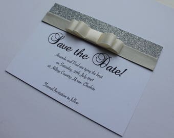 Save the Date Luxury Ribbon Bow and Glitter in Any Colour - Kate 1006