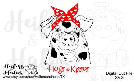 Download Hogs and Kisses bandana pig digital cut file svg pdf png